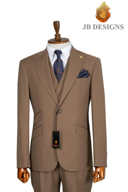 A JB 100% WOOL Brown Single Breasted Suit