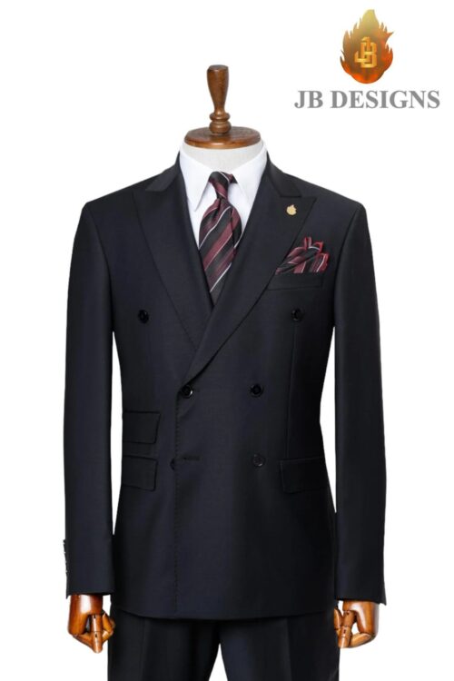 A JB 100% Wool Black Doubled Breasted Black Buttons Suit