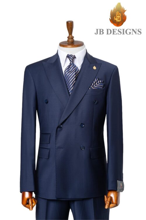 A JB 100% Wool Blue Double Breasted Blue Buttons Suit