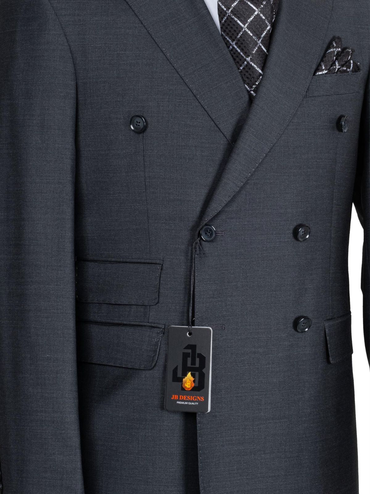 A JB 100% Wool Grey Double Breasted Black Buttons Suit - Image 4