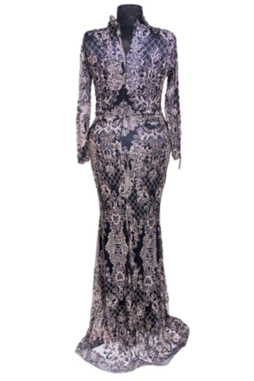 Beads and Glitters Embellished Long Sleeve Dress