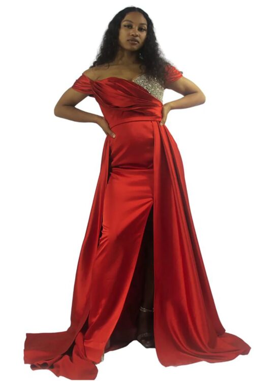 Blood Red Satin Wedding Prom Bridesmaid Dress
