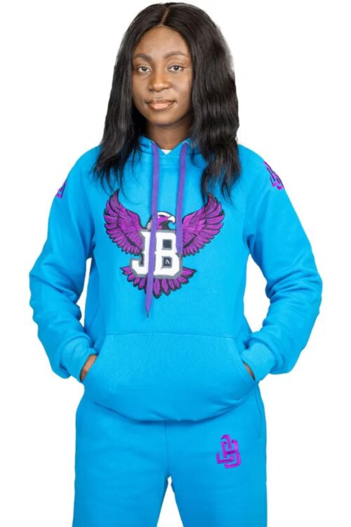 Blue Velvet Stylish Unisex Cotton Tracksuit with Purple Eagle Graphic