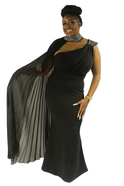 Bridesmaid Prom Anniversary One Hand Dress with Cape