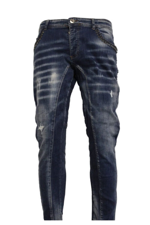 Diamond Studded Acid Washed Blue Skinny Fit Jeans