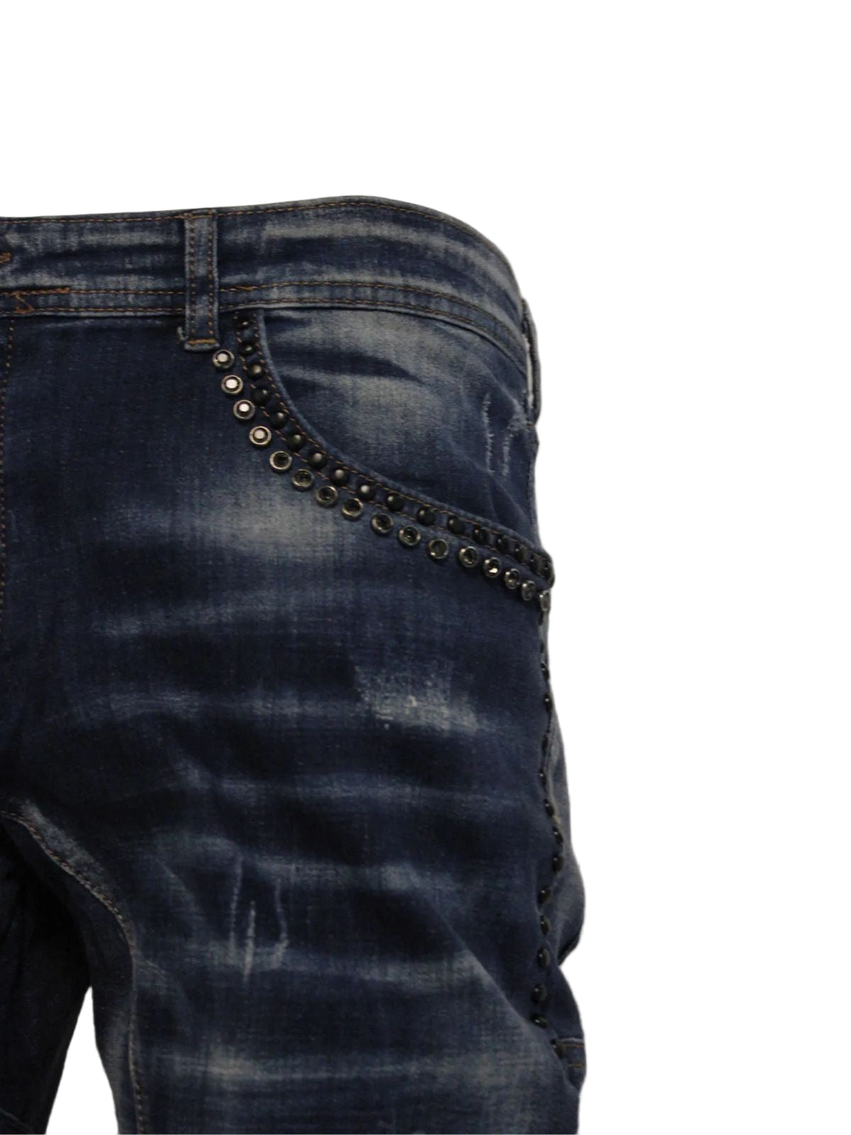 Diamond Studded Acid Washed Blue Skinny Fit Jeans - Image 3