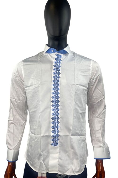 Embroided Button Line White Shirt
