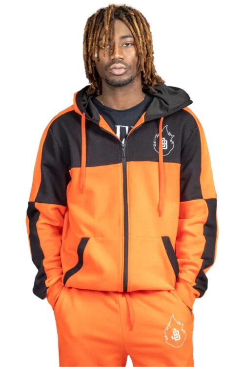 Evaluate the Ultimate Stylish Orange and Black Unisex Tracksuit
