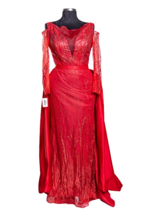Floor Length Glittery Party Anniversary Prom Dress with Cape/Train