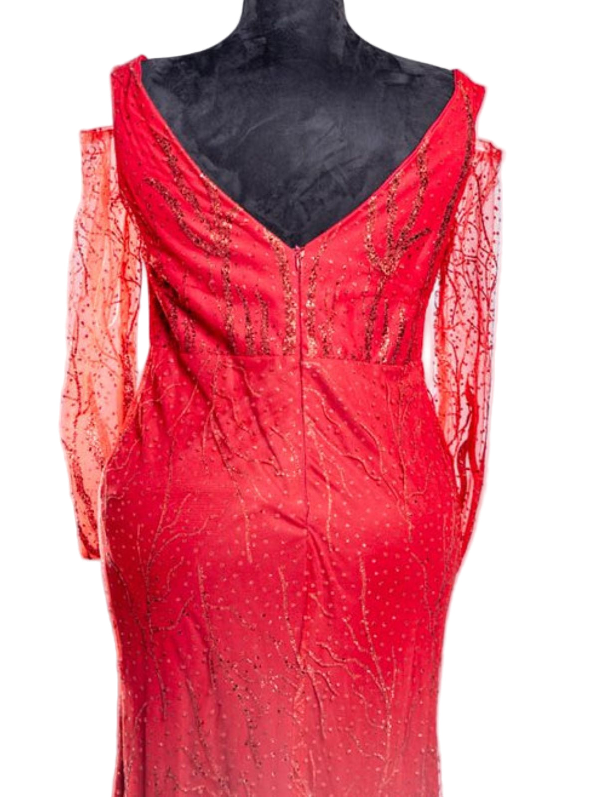 Floor Length Glittery Party Anniversary Prom Dress with Cape/Train - Image 4