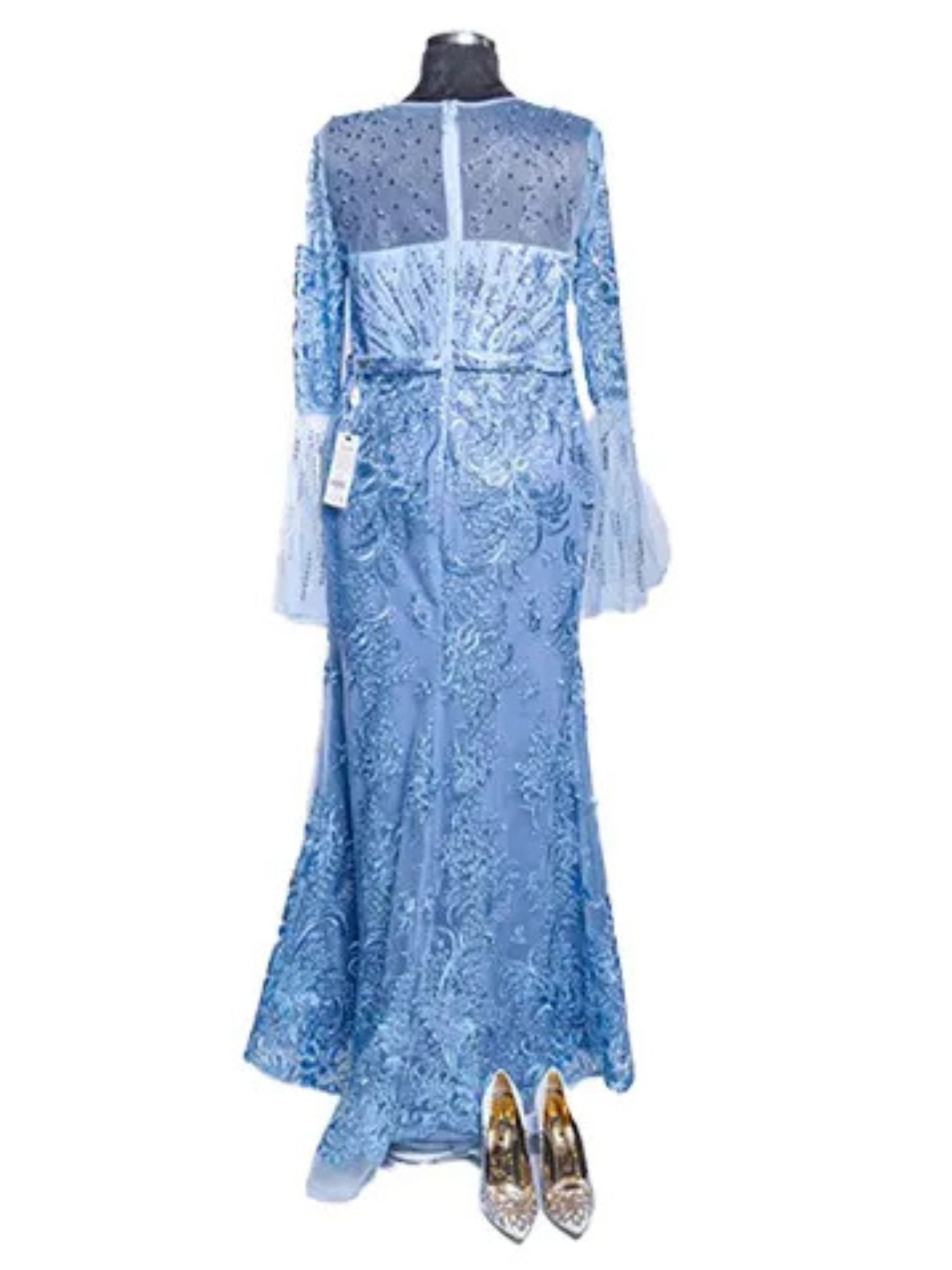 Flowery Design Beads Embellished Long Sleeve Party Anniversary Dress - Image 3