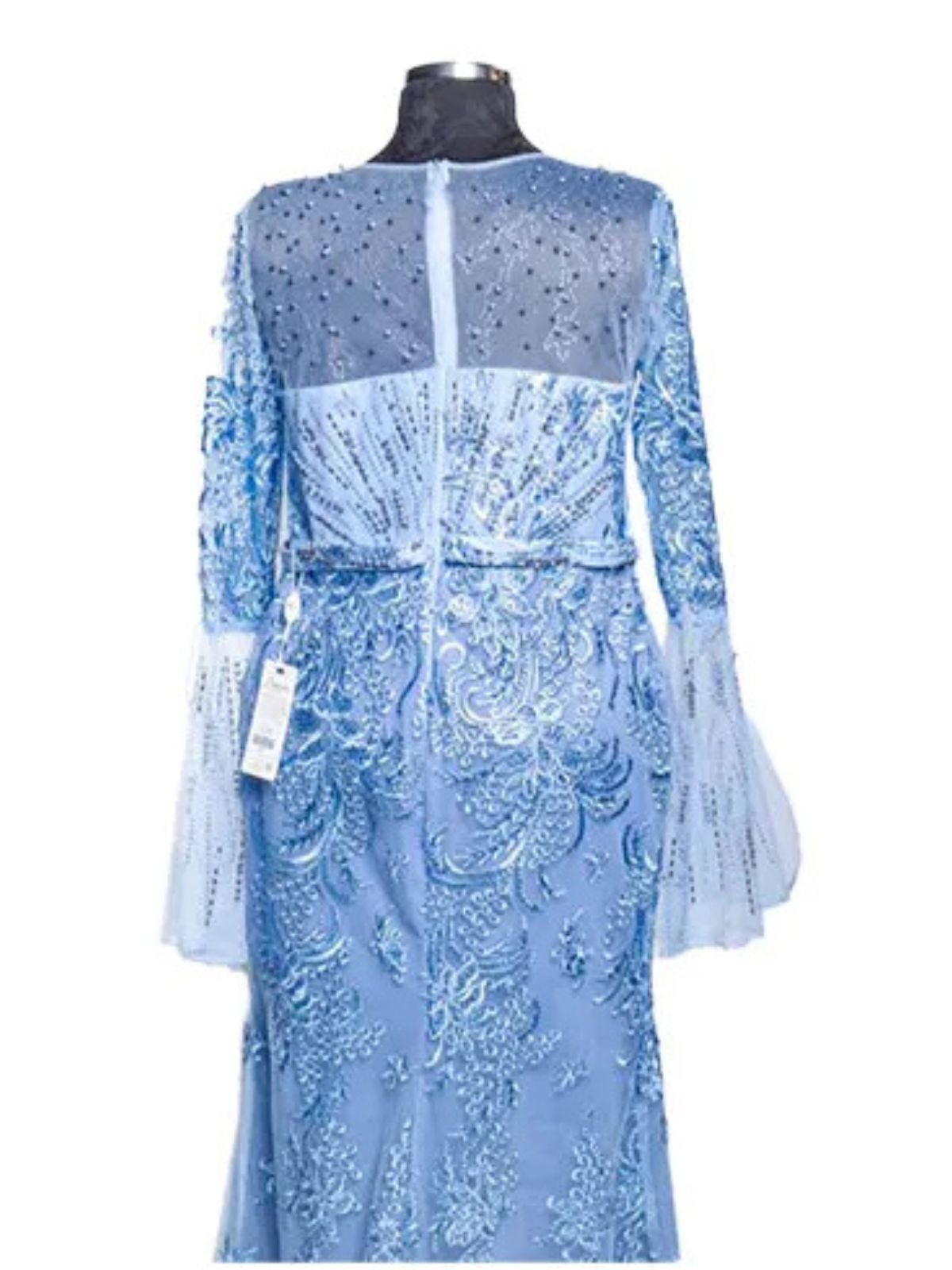 Flowery Design Beads Embellished Long Sleeve Party Anniversary Dress - Image 2