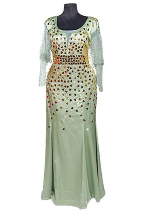 Glass Stoned Long Sleeve Mint Green Party Prom Dress