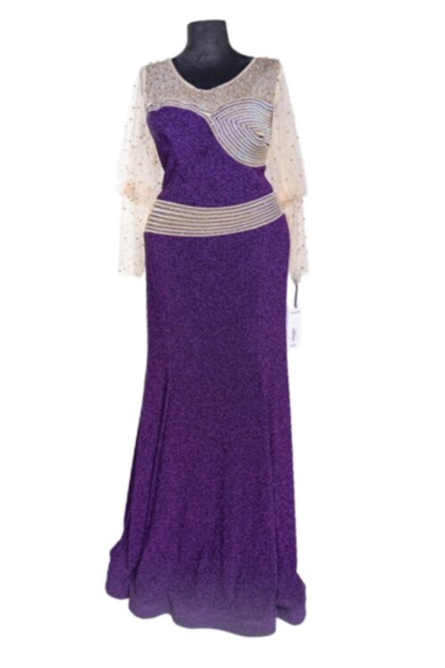 Glitery Floor Length Party Anniversary Dress with Puff Long Sleeves