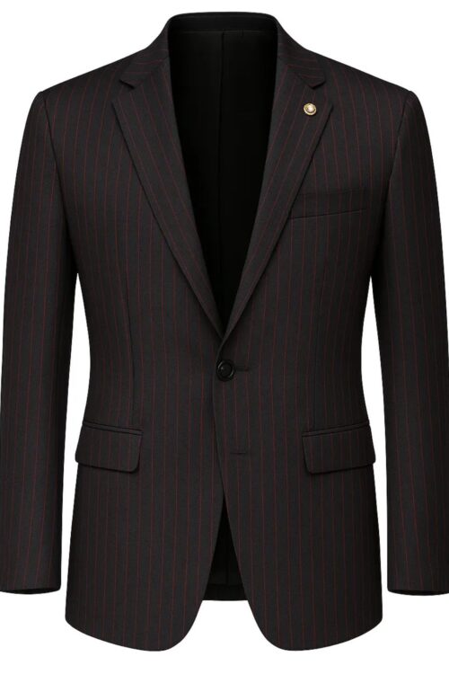 JB Dark Blue & Burgundy Striped Plaid Suit Set