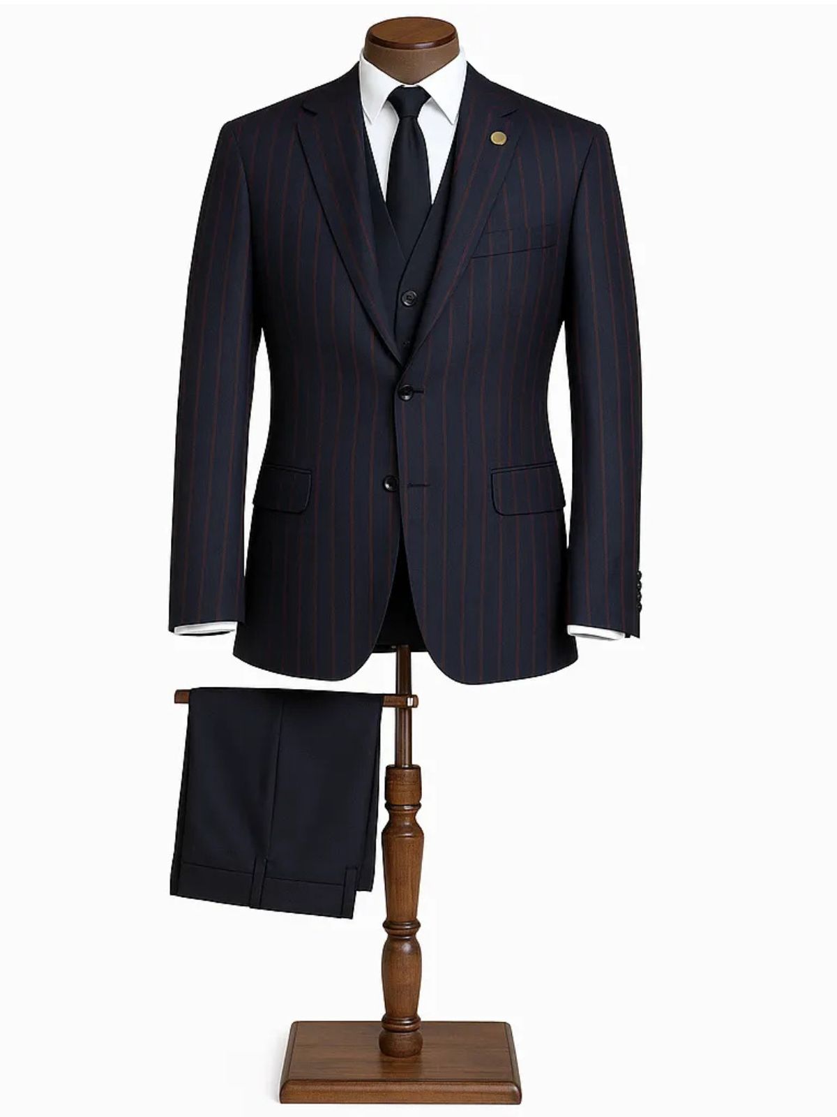 JB Dark Blue & Burgundy Striped Plaid Suit Set - Image 2