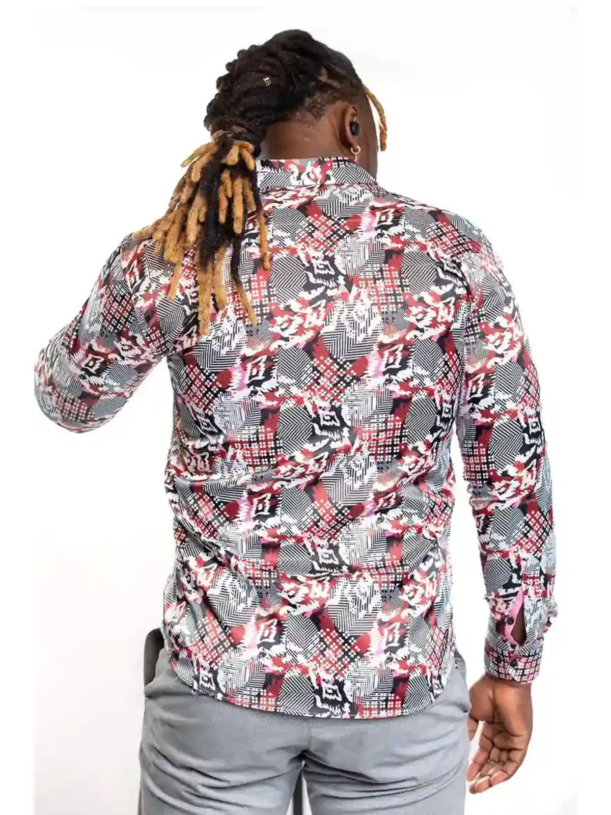 JB Designs Abstract Red Patterned Silk Shirt - Image 3