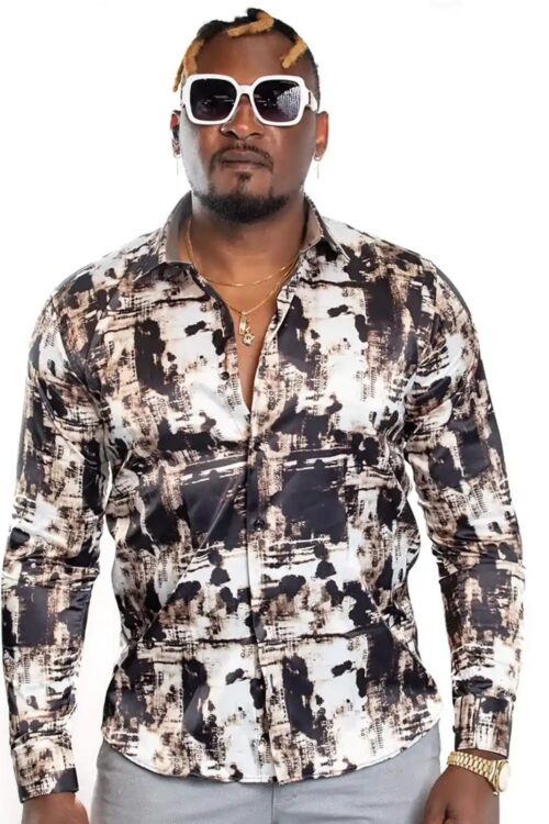 JB Designs Black And Brown Tie-Die Patterned Silk Shirt