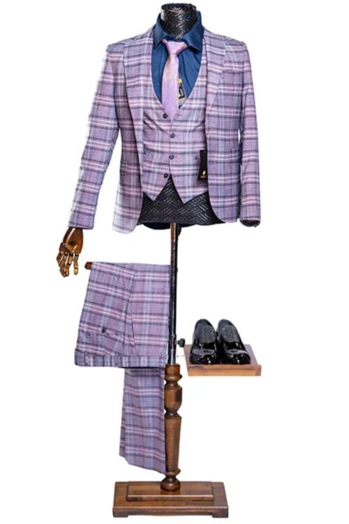 JB Designs Men’s 3pc Slim Fit Two Button Plaid Blazer Suit Set