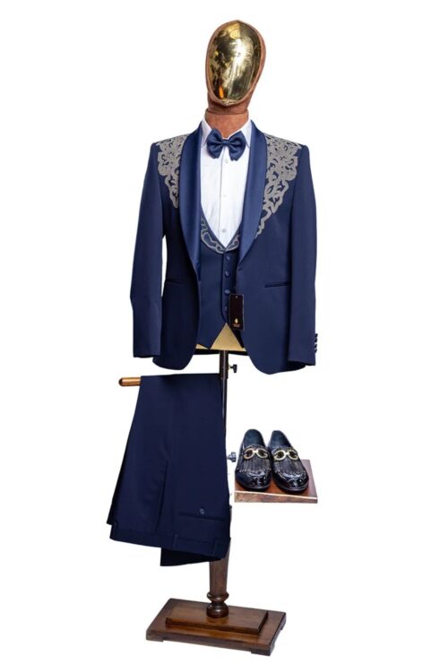 JB Designs Men’s 3pcs Slim Fit Suit with Embroidery