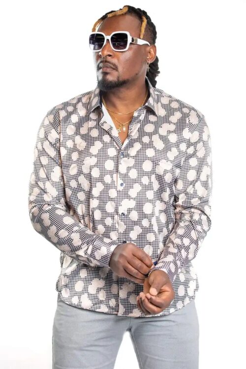 JB Designs Sandy Brown Colored Rose Patterned Silk Shirt