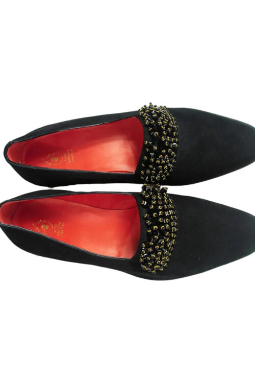 JB Designs Suede Leather Shoe with Black and Gold Beads