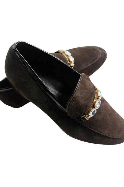 JB Designs Suede Shoe with Gold Metal and Crystals