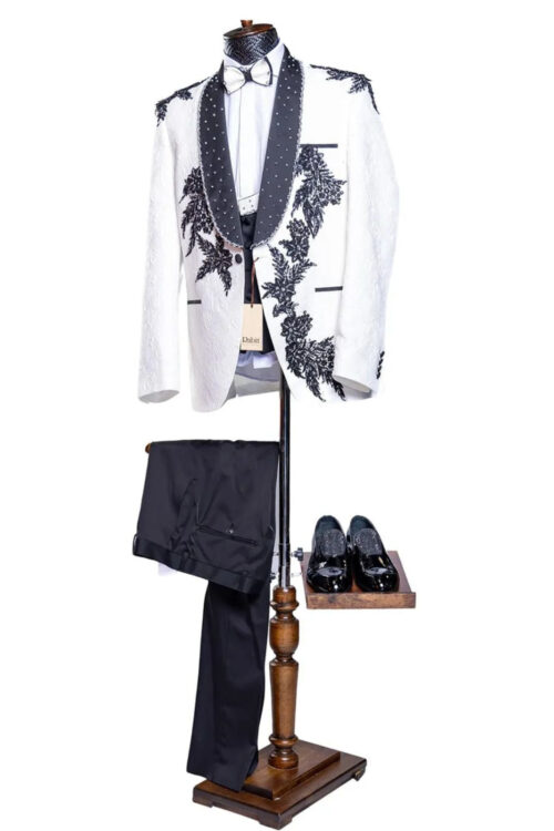 JB Men’s 3pc Slim Fit Stylish Beaded Designs Wedding Suit