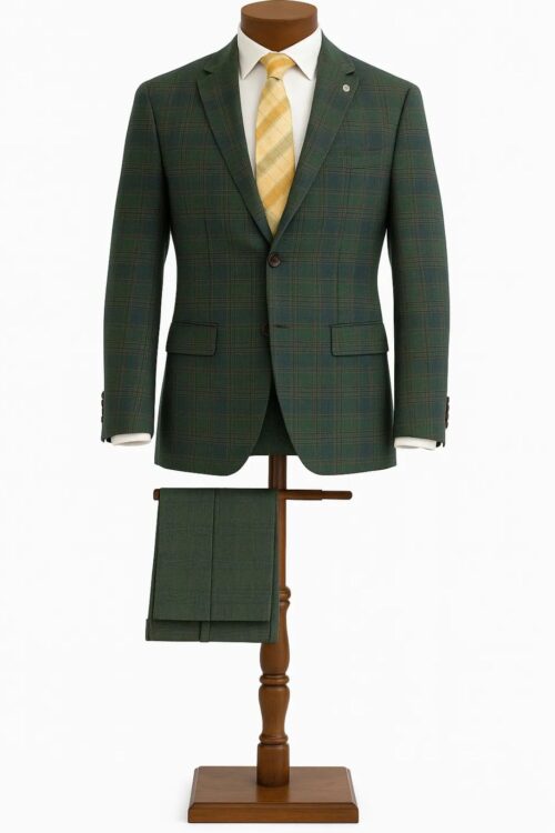 JB Olive Green and Black Plaid 3pc Suit Set