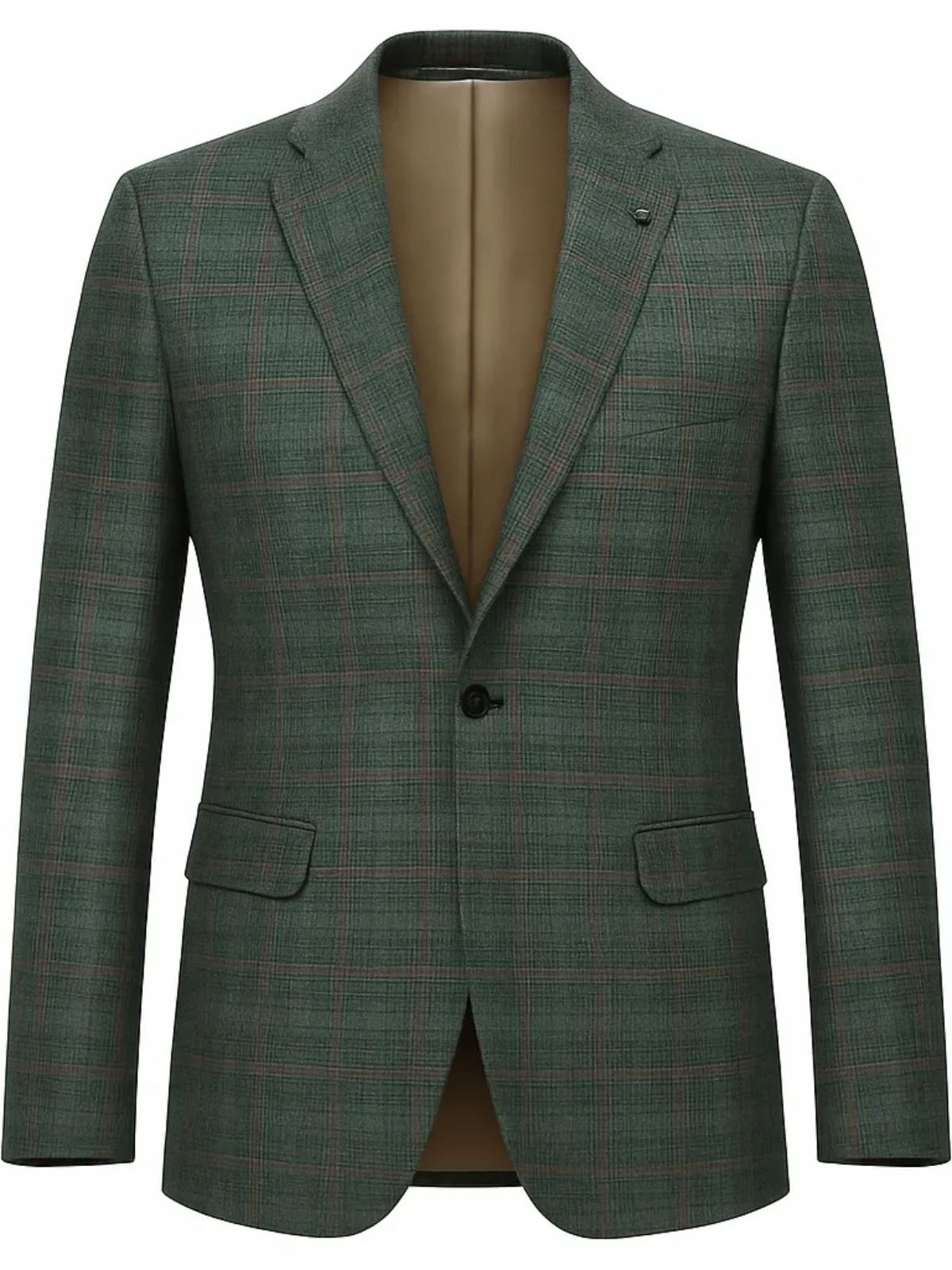 JB Olive Green and Black Plaid 3pc Suit Set - Image 2