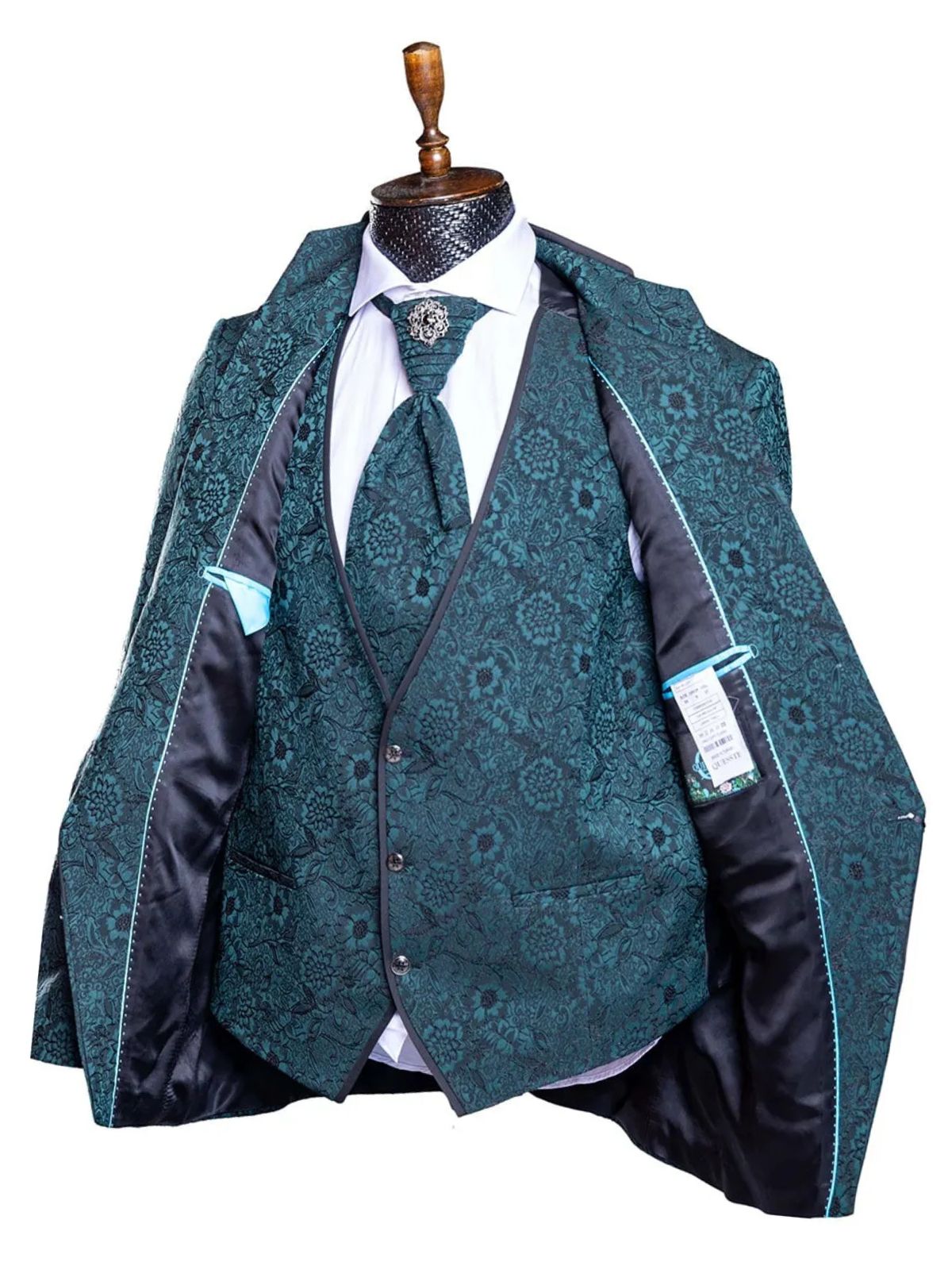 JB Quesste Men’s 3pc Floral Green Jodhpuri Suit Set - Image 2