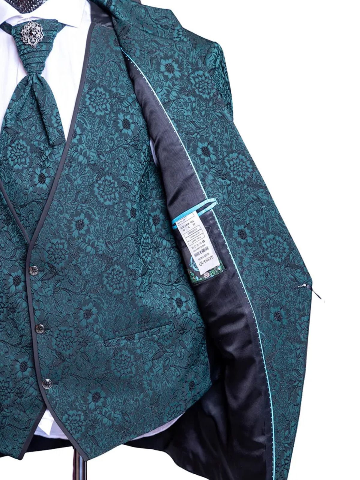 JB Quesste Men’s 3pc Floral Green Jodhpuri Suit Set - Image 4