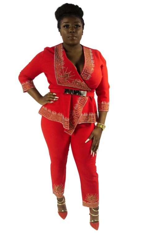 Ladies 2pc Pant and Blouse Party Cocktail Set with Belt