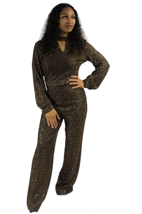 Ladies Sequin 2pc Bodycon Pant and Blouse Party Set