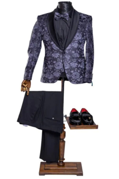 Quesste Men’s Floral 4pc Slim Fit Suit Set