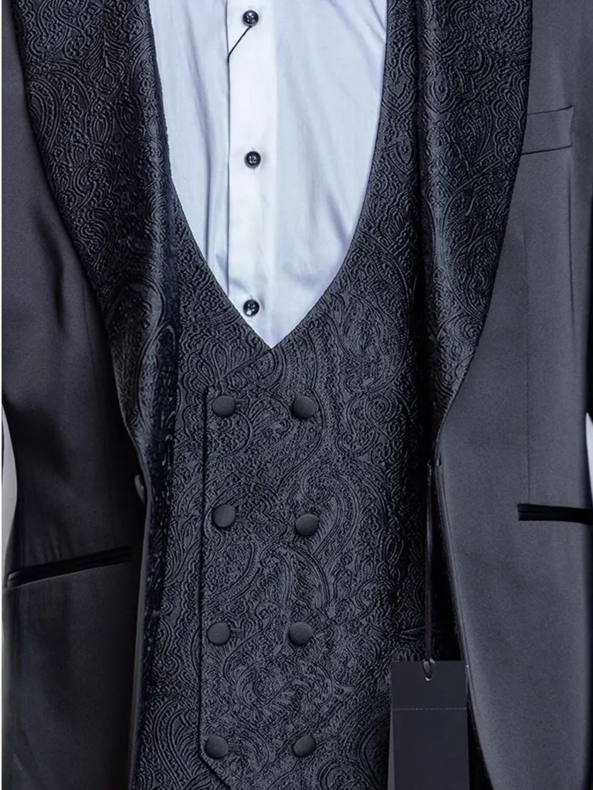 Quesste Plain Black Flowery Collar 4pcs Suit Set - Image 3