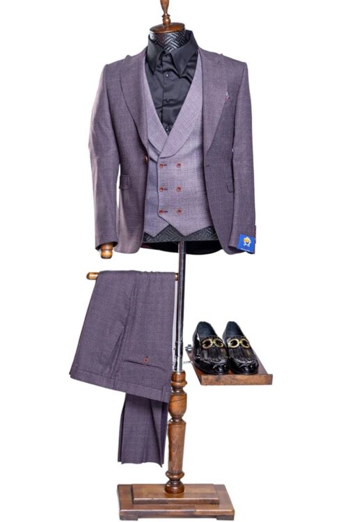 Quesste Purple Textured 3pcs Slim Fit Suit Set