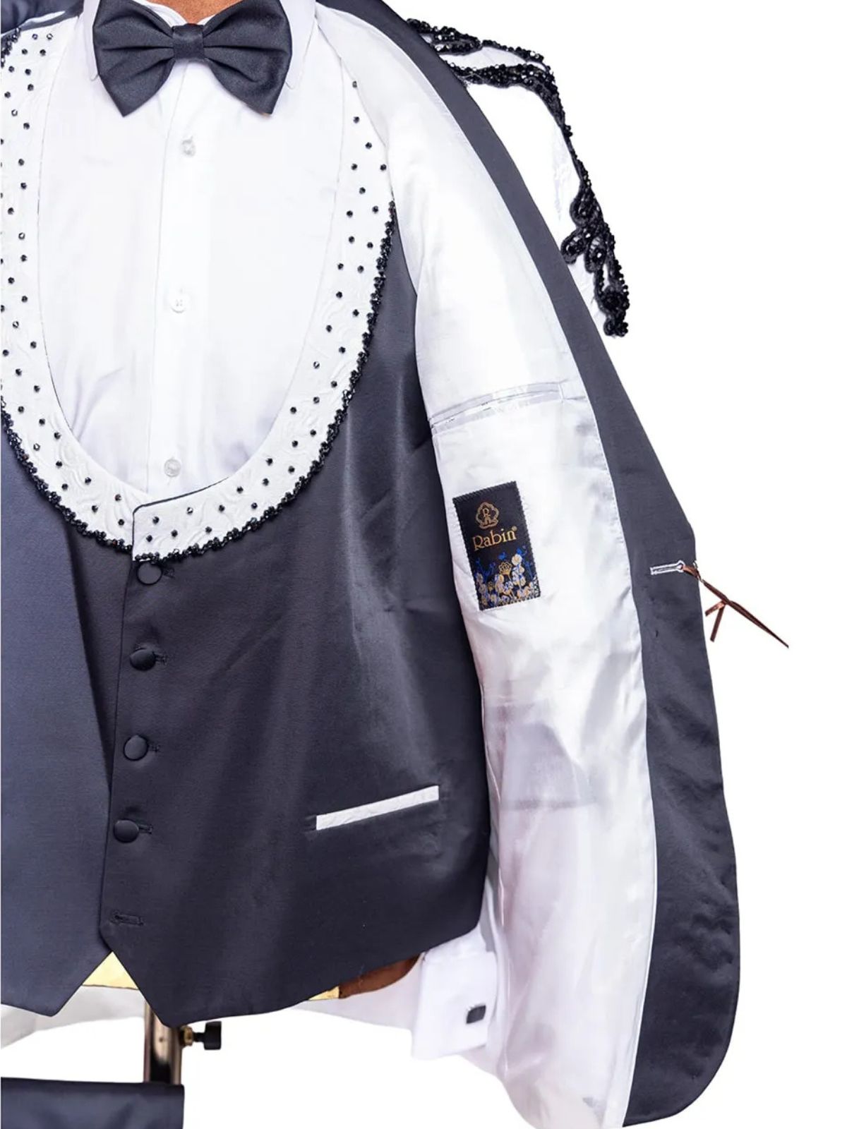 Rabin Men’s 3pc Ivory White Beads Embellished Wedding Suit Set - Image 3