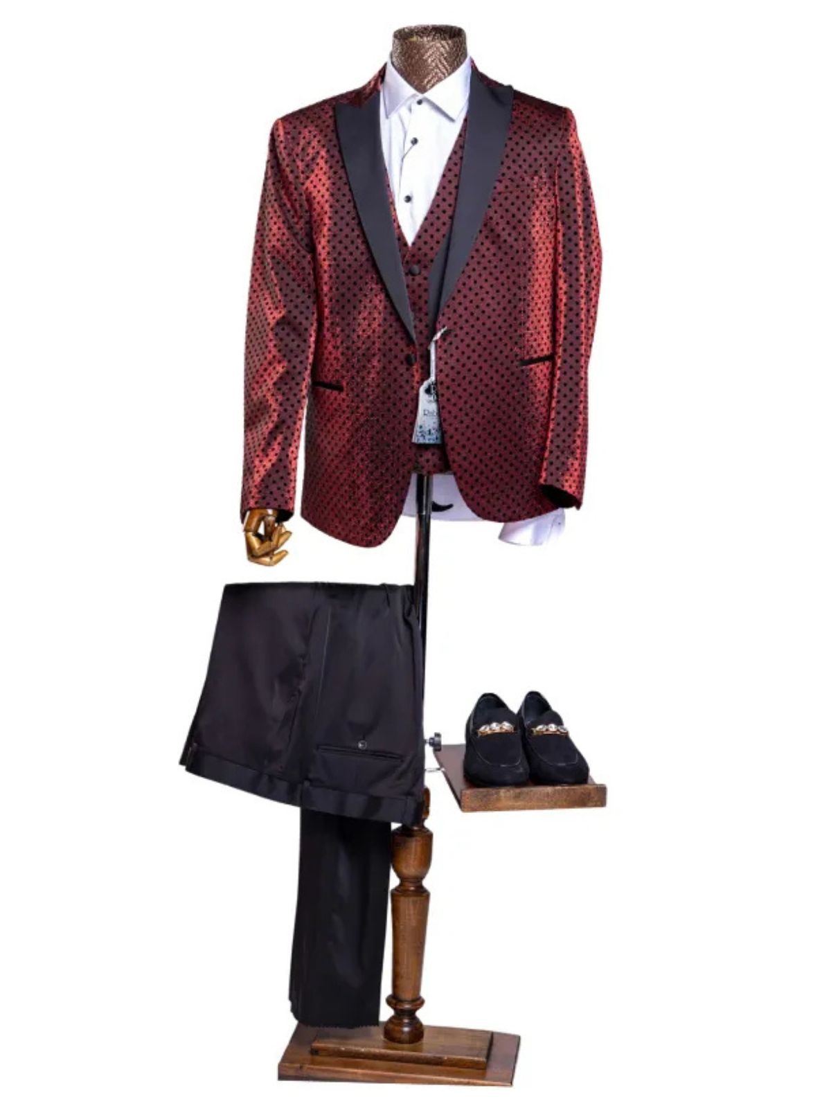 Rabin Men’s 3pc Polka Dot Slim Fit Suit Set