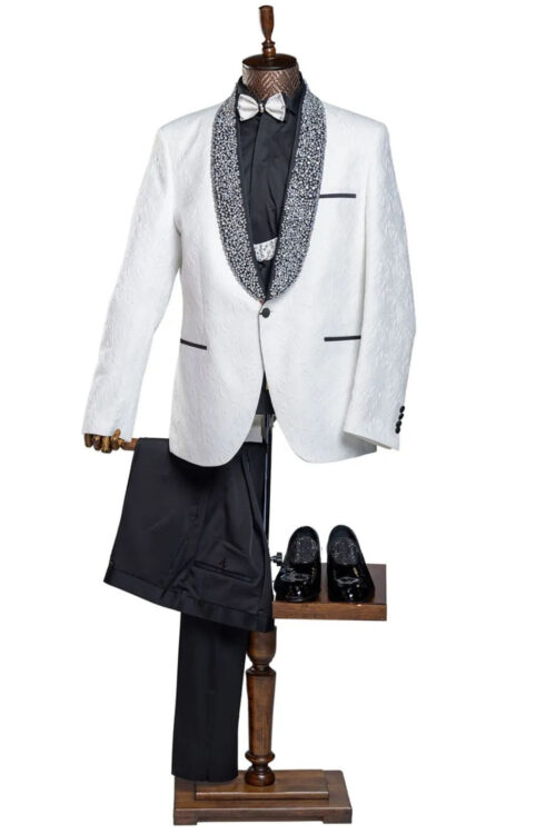 Rabin Men’s 3pc Slim Fit Stylish Beaded Collar Wedding Suit