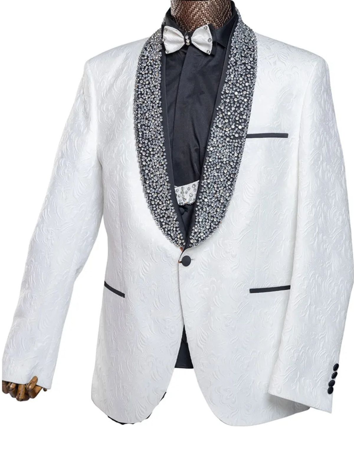Rabin Men’s 3pc Slim Fit Stylish Beaded Collar Wedding Suit - Image 2