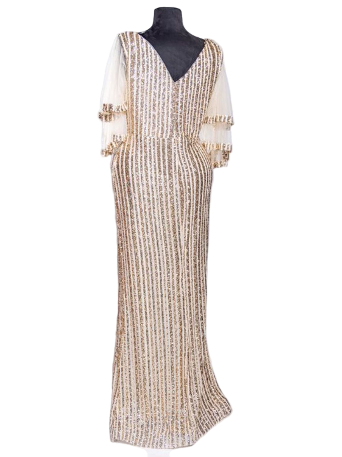 Sequenced Sequin Party Dress with Layered Sleeves - Image 2