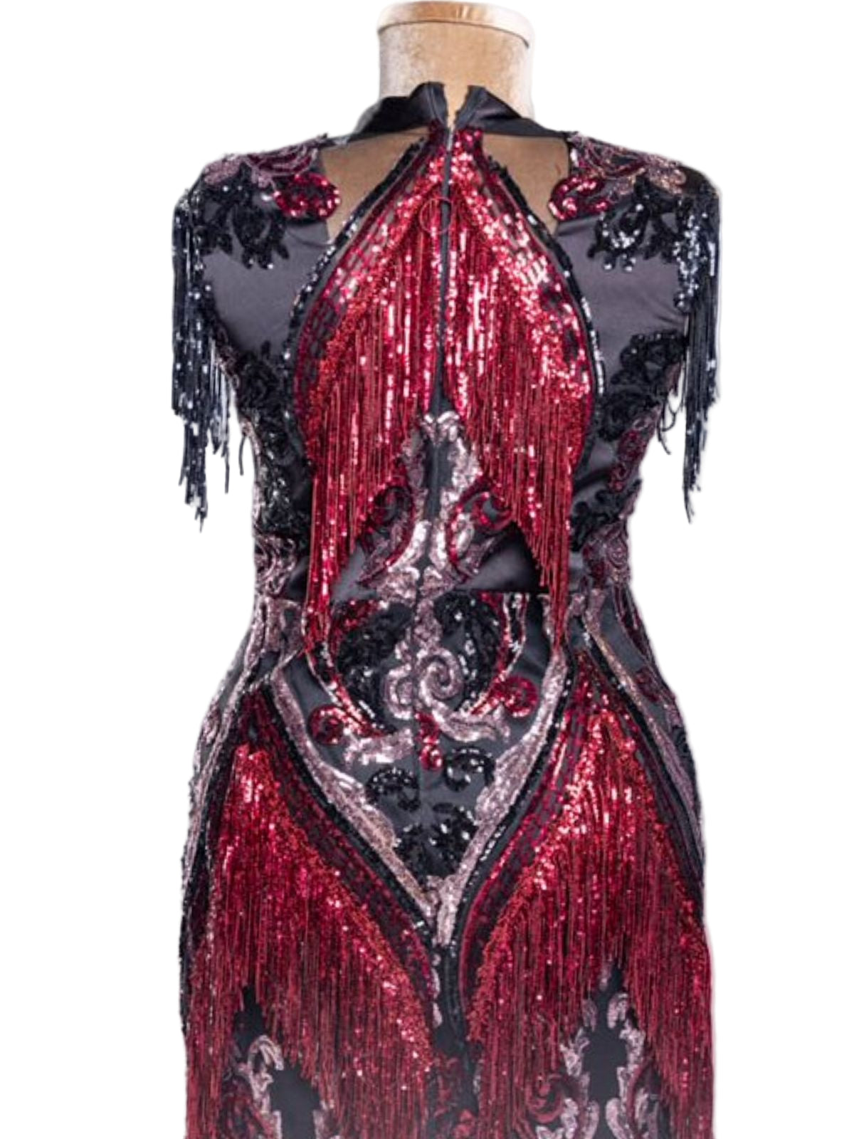 Sequin Fitted Sleeveless Party Anniversary Dress with Drapes - Image 5