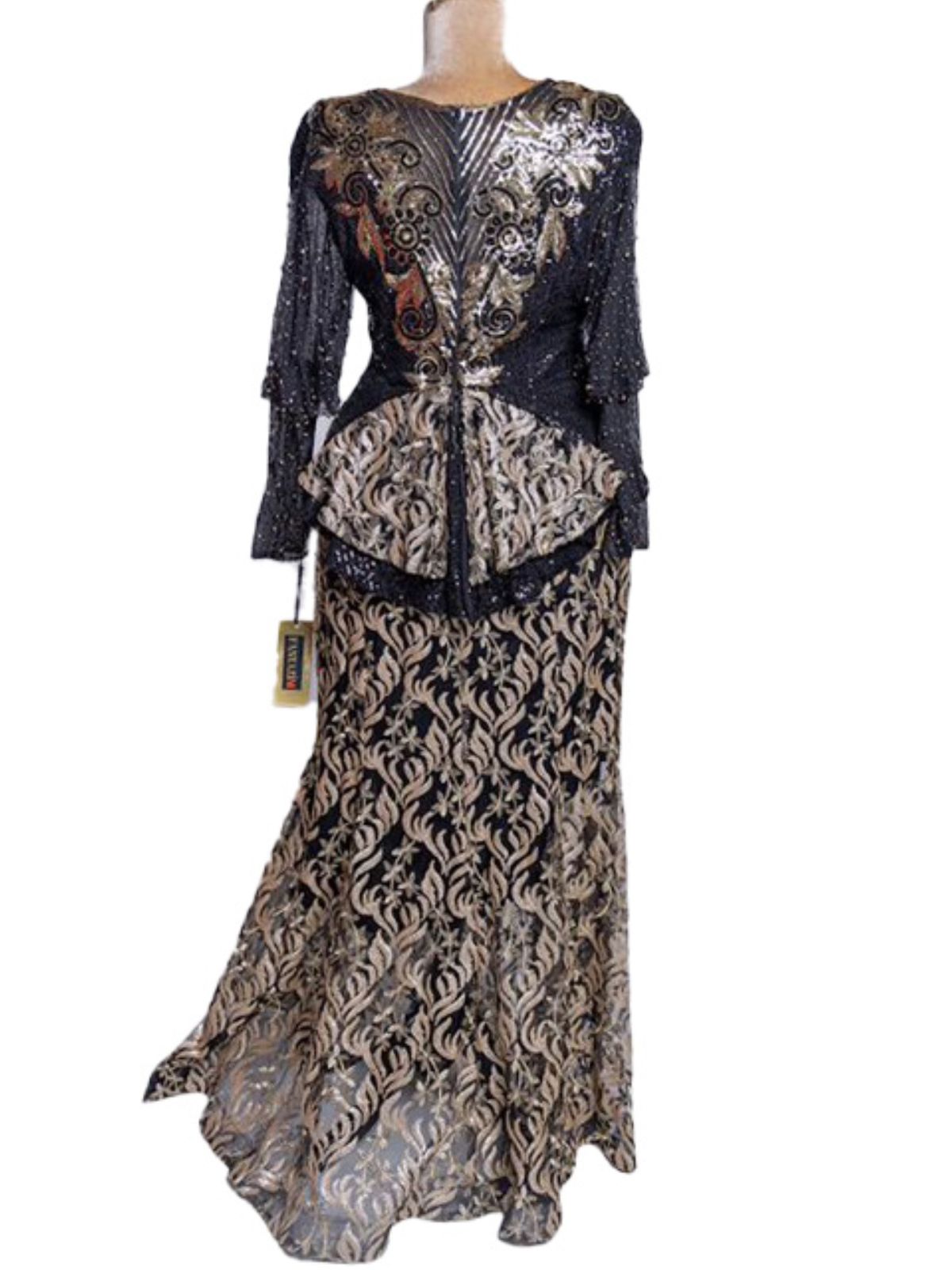 Sequin Floor Length Party Anniversary Dress with Peplum - Image 2