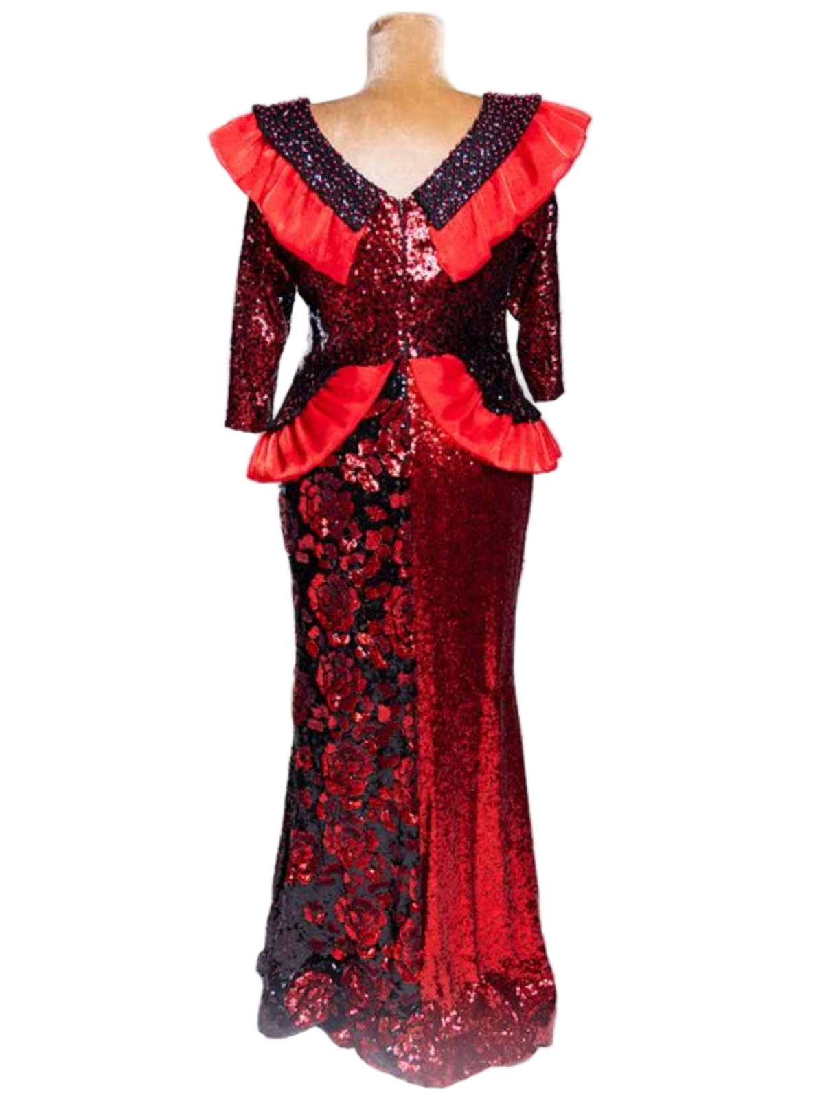 Sequin Floor Length Peplum Long Sleeve Dress - Image 2