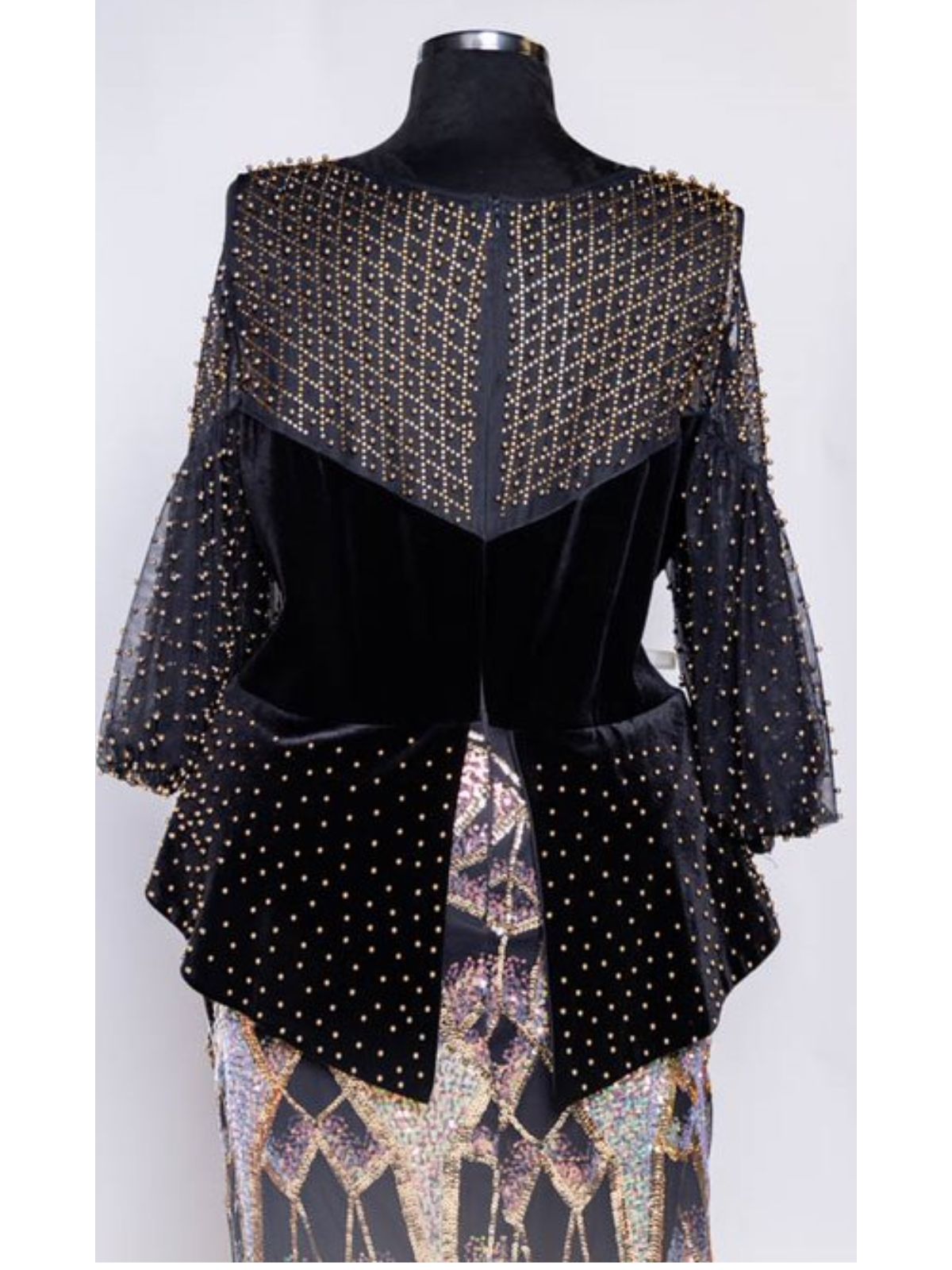 Sequin Floor Length with Peplum and Puffy Long Sleeves Party Dress - Image 3