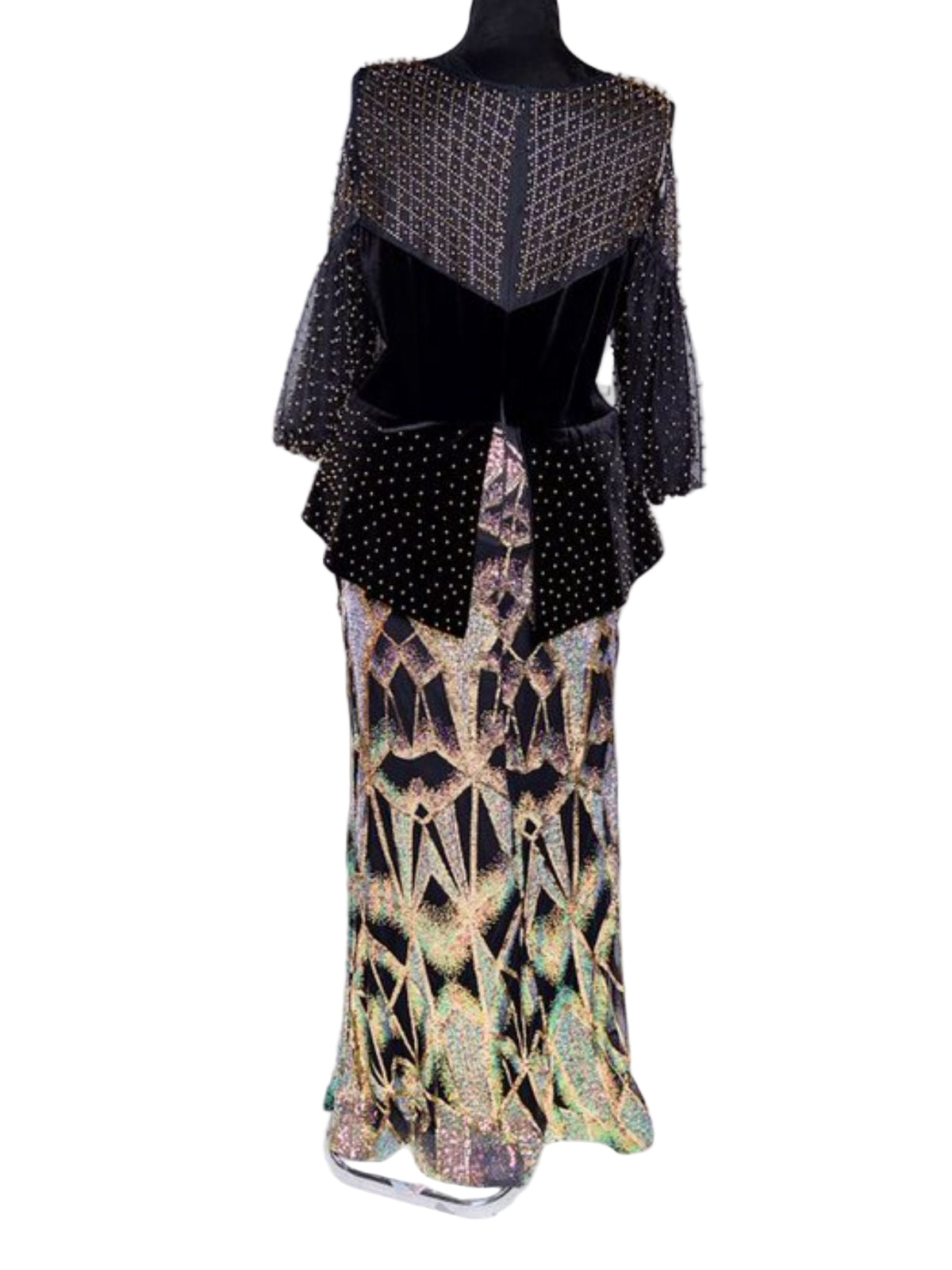 Sequin Floor Length with Peplum and Puffy Long Sleeves Party Dress - Image 2