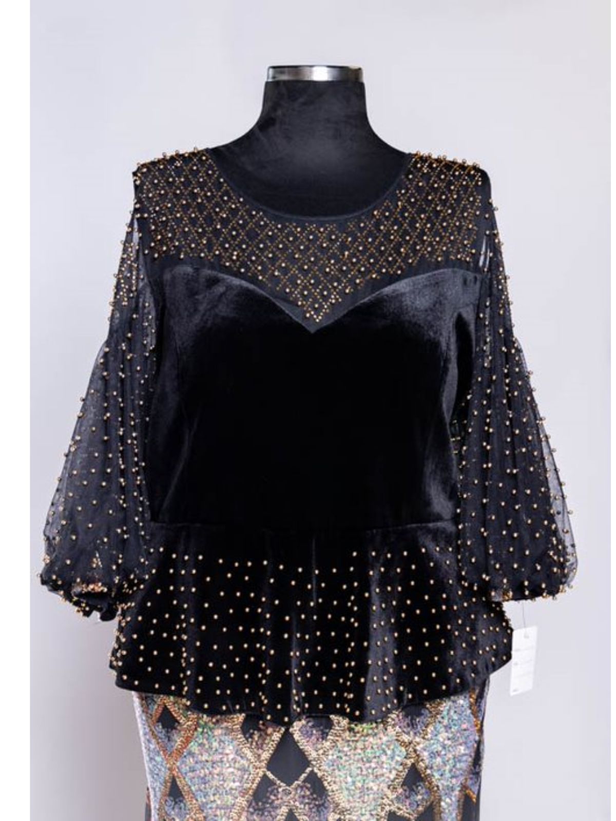 Sequin Floor Length with Peplum and Puffy Long Sleeves Party Dress - Image 4