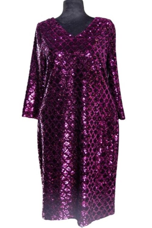 Sequin Long Sleeves Midi Dress Loose Fit Party Dress