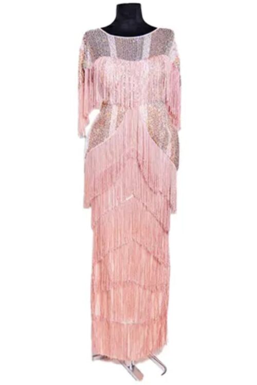 Sequin and Fringes Peplum Cap Sleeves Party Anniversary Dress